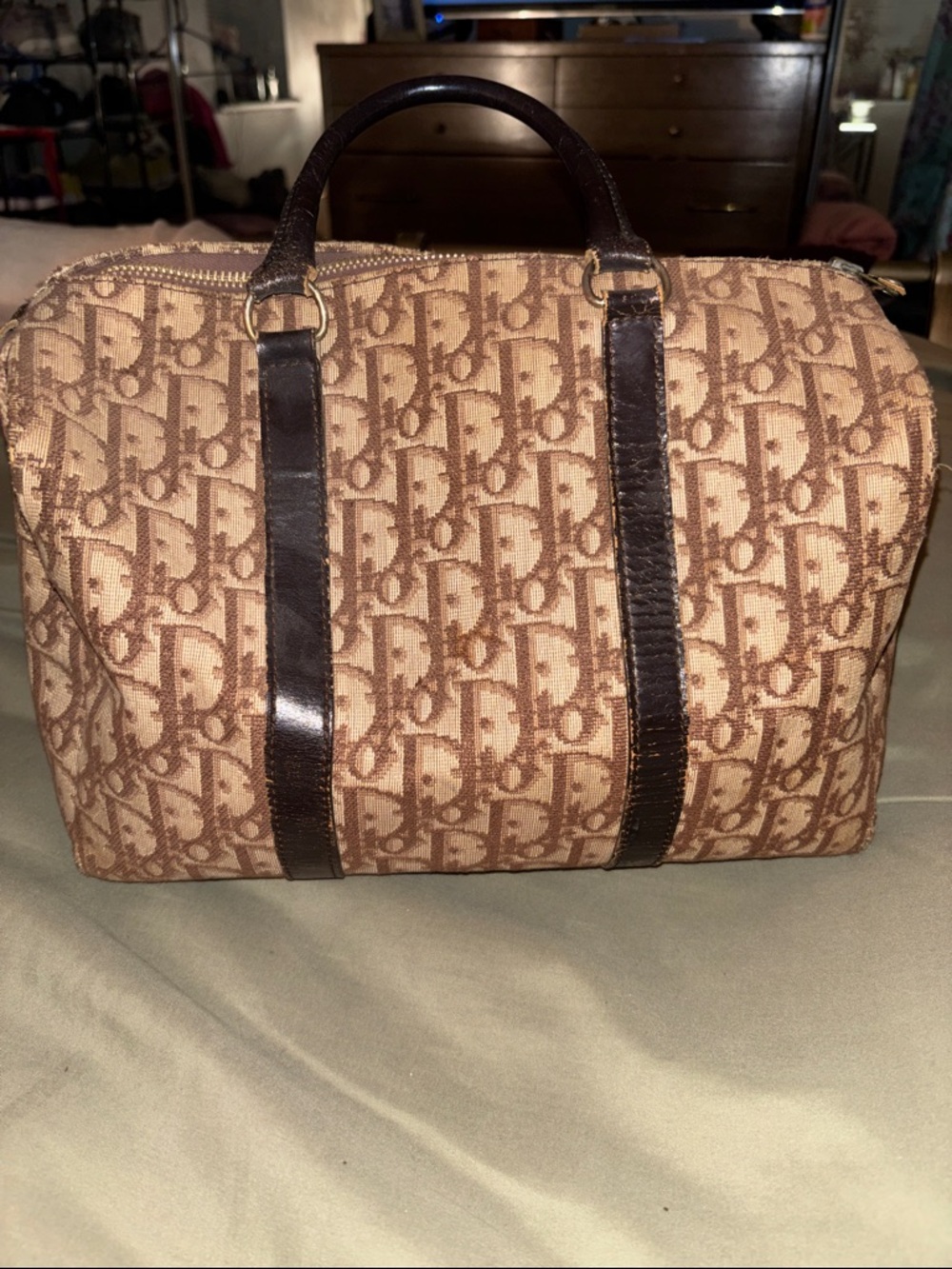 Dior Tan and Dark Brown Monogram Satchel